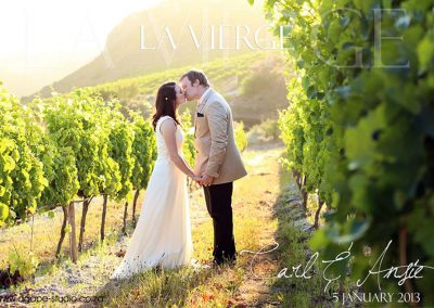 Wedding Couple in a wine orchard at La Vierge