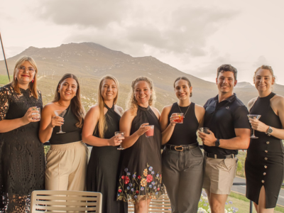 Friends at Summer Sunset Sessions at La Vierge Wine Estate during festive season