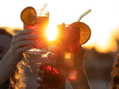 Sangria cocktails with friends at La Vierge Wine Estate during Summer Sunset Sessions